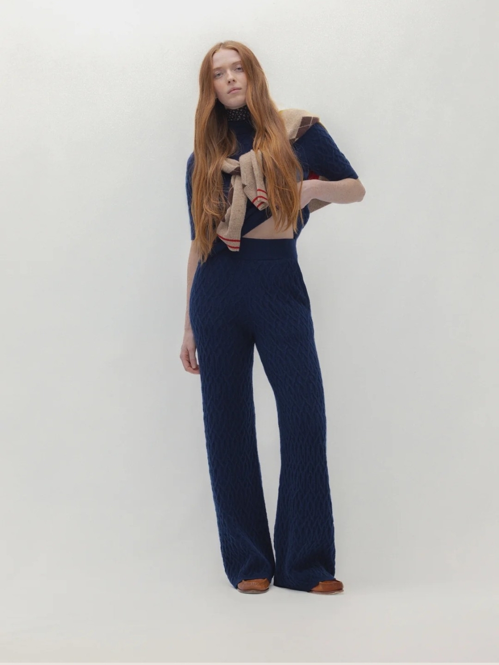 NakedCashmere Deep Navy Knit Wide-Leg Pants